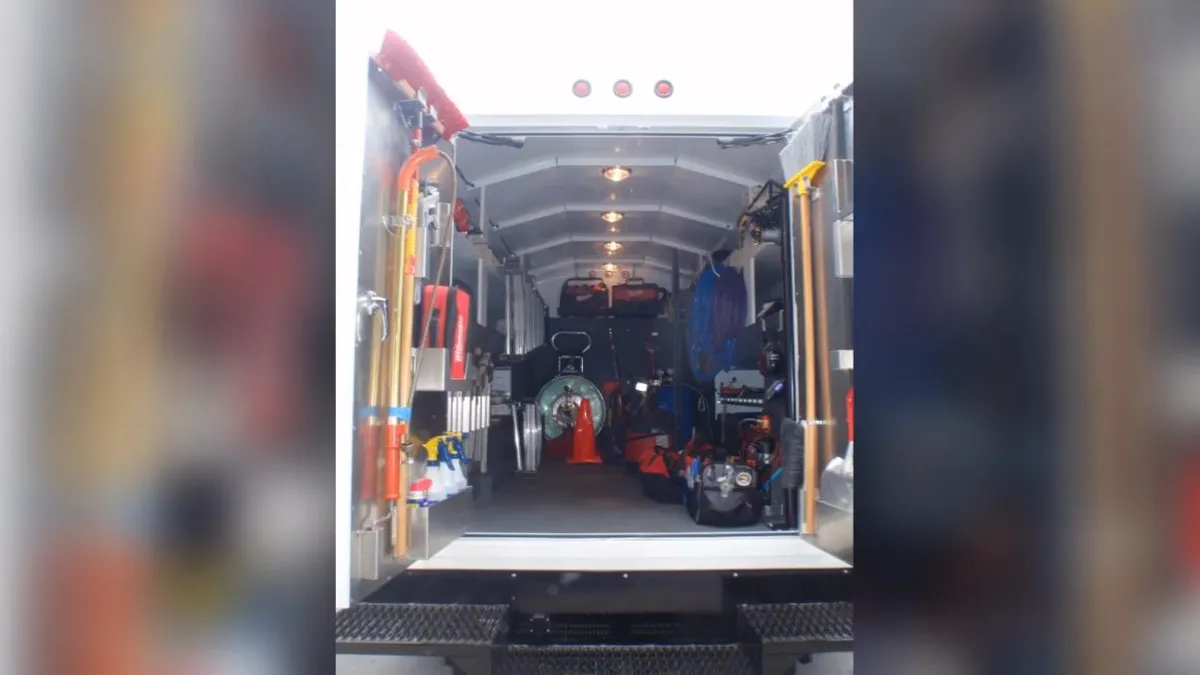 open plumbing service van shows organized tools, equipment, and traffic cones for Maricopa Plumbing Pros